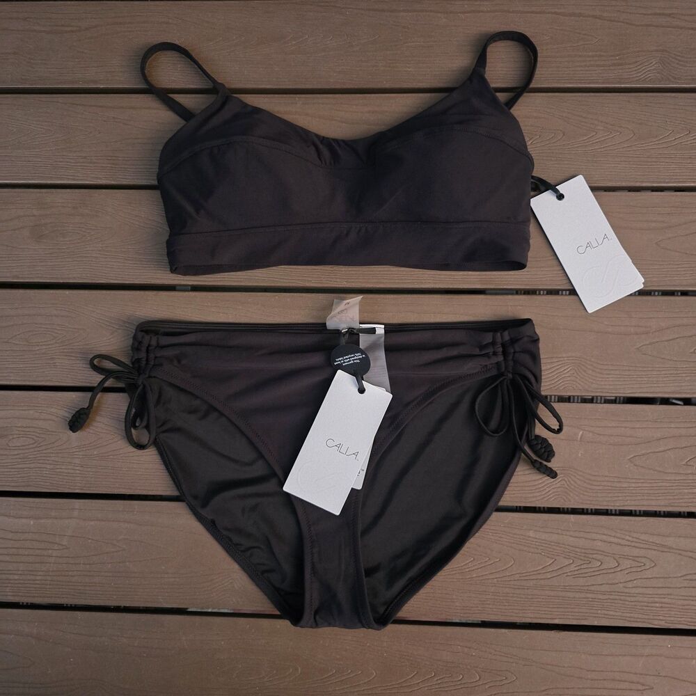 CALIA Women's Black Bikini Top & Band Mid Rise Bikini Sz M New